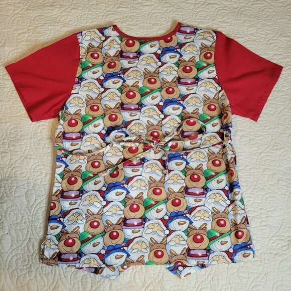 Tafford Christmas Santa Snowman  Reindeer Medical Scrub Top Size S - Picture 2 of 3